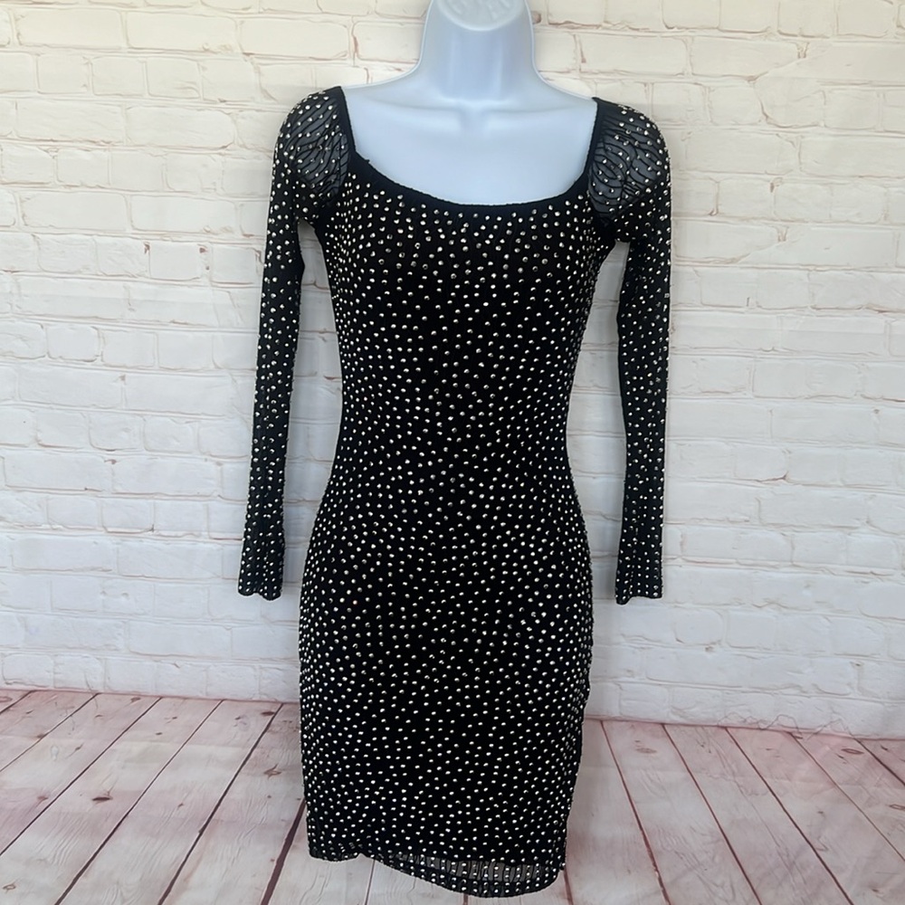WINSOR black SPARKLE studded silver mini dress Prom party size small